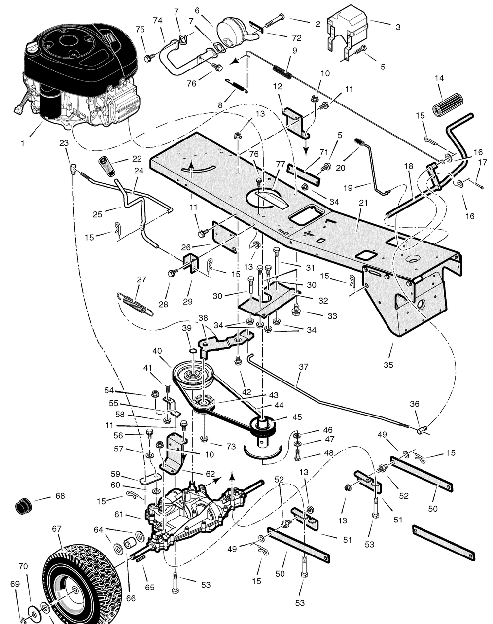 Motion Drive Diagram and Parts List for 309008X99B 2005 Briggs and Stratton Lawn Tractor